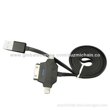 3-in-1 Flat USB Cable for iPhone 4/4S, iPhone 5/5C/5S, Micro USB